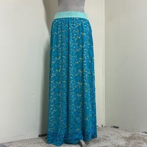 LuLaRoe Teal and Green Floral Maxi Lucy Skirt